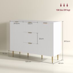 HOMCOM Sideboard Buffet Cabinet w/ 3 Drawers & Adjustable Shelves, White - thumbnail 3