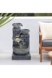 H&O Direct Rustic Solar-Powered Outdoor Water Fountain with Lights in Grey - thumbnail 2
