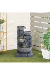 H&O Direct Rustic Solar-Powered Outdoor Water Fountain with Lights in Grey - thumbnail 1