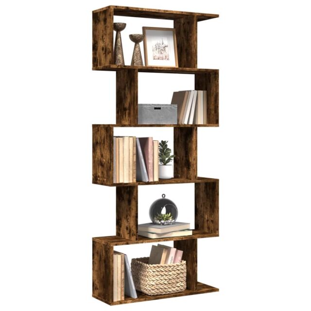 Berkfield Home Room Divider Bookcase 5-Tier Smoked Oak 70x24x161 cm Engineered Wood in Brown - Size: 70 x 24 x 161 cm - image 1