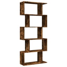 Berkfield Home Room Divider Bookcase 5-Tier Smoked Oak 70x24x161 cm Engineered Wood in Brown - Size: 70 x 24 x 161 cm - thumbnail 2