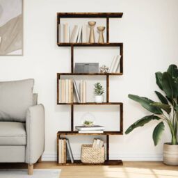 Berkfield Home Room Divider Bookcase 5-Tier Smoked Oak 70x24x161 cm Engineered Wood in Brown - Size: 70 x 24 x 161 cm - thumbnail 3