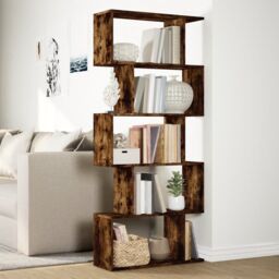 Berkfield Home Room Divider Bookcase 5-Tier Smoked Oak 70x24x161 cm Engineered Wood in Brown - Size: 70 x 24 x 161 cm - thumbnail 4