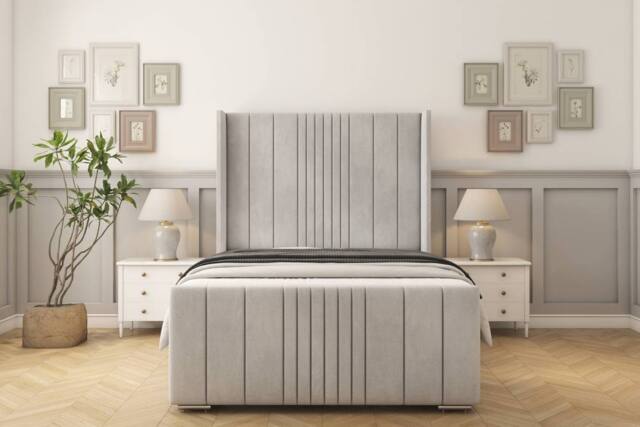 "Sloomy Hargrave Naples Frame-Mattress-50"" Upholstered Wingback Headboard in Silver - Size: King" - image 1