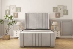"Sloomy Hargrave Naples Frame-Mattress-50"" Upholstered Wingback Headboard in Silver - Size: King" - thumbnail 1