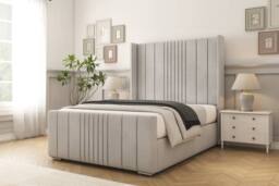 "Sloomy Hargrave Naples Frame-Mattress-50"" Upholstered Wingback Headboard in Silver - Size: King" - thumbnail 2