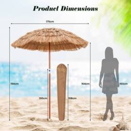 Costway Hawaiian Thatched Umbrella Patio Beach Umbrella w/ Tilt Carrying Bag in Natural - thumbnail 2