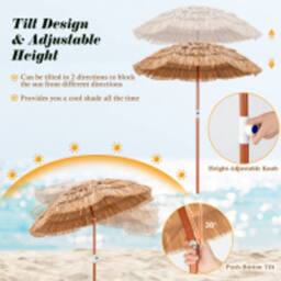 Costway Hawaiian Thatched Umbrella Patio Beach Umbrella w/ Tilt Carrying Bag in Natural - thumbnail 3