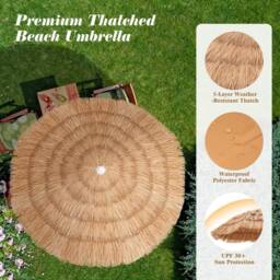 Costway Hawaiian Thatched Umbrella Patio Beach Umbrella w/ Tilt Carrying Bag in Natural - thumbnail 6