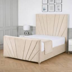 Living Comfort Bedz Lumina Plush Velvet Upholstered Bed Slatted Base with 48Inch Headboard in Cream - Size: Single - thumbnail 1