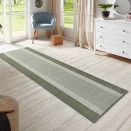 THE RUGS Designer Velours Band Rug & Runner Polypropylene Velours Pile Rug in Green - Size: 80 cm x 200 cm - thumbnail 7
