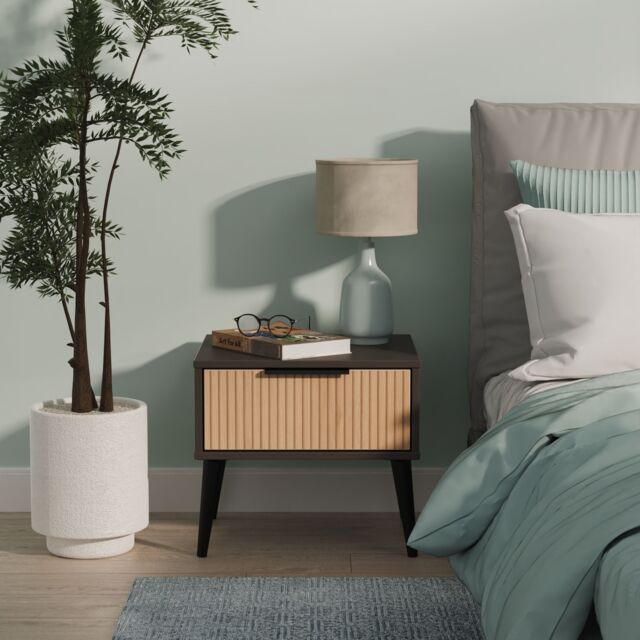 Ready Assembled 2 U Fuji 1 Drawer Bedside (Ready Assembled) in Grey - image 1