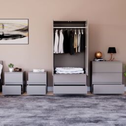 Home Discount Vida Designs Denver 4Pc Bedroom Set(2 Bedside, 3 Drawer Chest, Wardrobe) in Grey - thumbnail 7