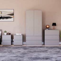 Home Discount Vida Designs Denver 4Pc Bedroom Set(2 Bedside, 3 Drawer Chest, Wardrobe) in Grey - thumbnail 6