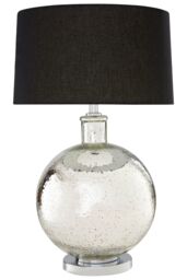 Orsina Glass Lamp with EU Plug & Clear Base, Slim Design Tabletop Light With Black Shade, Perfect Nightstand Light - thumbnail 1