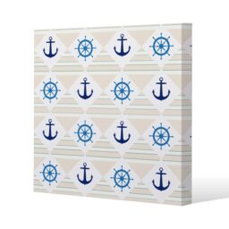 Benjamin Tate Design Nautical Elements on Striped Background (Canvas Print) / 101 x 101 x 4cm in Natural - Size: 101 x 101 x 4 cm - thumbnail 1