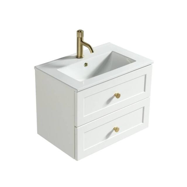 Bathroom Kingdom Bakewell White Wall Hung Basin Drawer Vanity 600mm - image 1