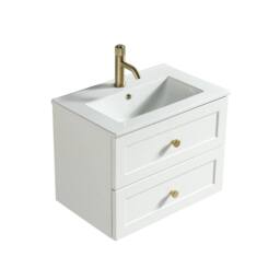 Bathroom Kingdom Bakewell White Wall Hung Basin Drawer Vanity 600mm - thumbnail 1