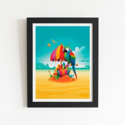 "Warren Reed - Designer Parrot On A Beach Holiday Framed Art Print in Black - Size: W16"" x H24""" - thumbnail 2