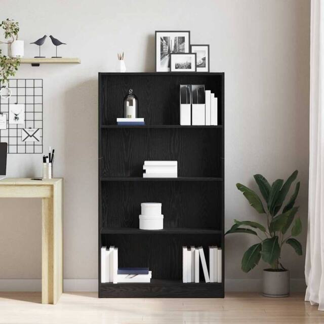 Berkfield Home Elegant 4-Tier Bookcase Black Oak 80x24x143 cm Engineered Wood - Size: 80 x 24 x 143 cm - image 1