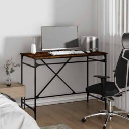 Berkfield Home Desk Smoked Oak 100x50x75 cm Engineered Wood & Iron in Brown - Size: 100 x 50 x 75 cm - thumbnail 3
