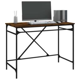 Berkfield Home Desk Smoked Oak 100x50x75 cm Engineered Wood & Iron in Brown - Size: 100 x 50 x 75 cm - thumbnail 4