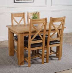 Thats Furniture Hampton 120-160cm Oak Extending Dining Table & 4 Berkeley Leather Chairs in Brown - thumbnail 3