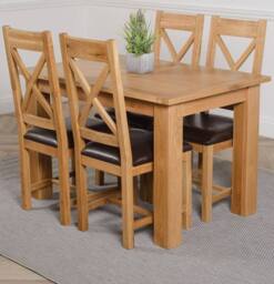 Thats Furniture Hampton 120-160cm Oak Extending Dining Table & 4 Berkeley Leather Chairs in Brown - thumbnail 1