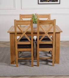 Thats Furniture Hampton 120-160cm Oak Extending Dining Table & 4 Berkeley Leather Chairs in Brown - thumbnail 2