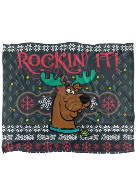 Scooby Doo Blanket, 152x127 cm Rockin' It Ugly Christmas Sweater Silky Touch Super Soft Throw Blanket in White - image 1