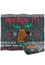 Scooby Doo Blanket, 152x127 cm Rockin' It Ugly Christmas Sweater Silky Touch Super Soft Throw Blanket in White - thumbnail 2