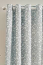 Catherine Lansfield 'Brooke Floral' Lined Eyelet Curtains in Duck Egg Blue - Size: 168 cm width x 137 cm drop - thumbnail 2