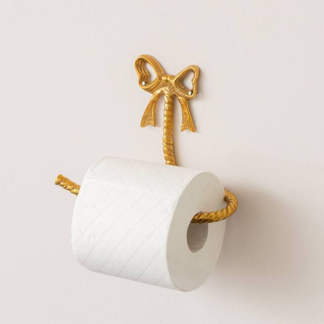 Melody Maison Gold Metal Bow Shaped Wall Mounted Toilet Roll Holder - Size: 60 cm x 100 cm - image 1
