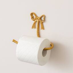 Melody Maison Gold Metal Bow Shaped Wall Mounted Toilet Roll Holder - Size: 60 cm x 100 cm - thumbnail 1