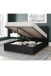 Aspire Caine Upholstered Ottoman Storage Bed, Malham Weave Fabric in Black - Size: King - thumbnail 2