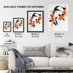 "Artery8 Two Koi Carp Japanese Fish Bright Watercolour Wall Art Print in Orange - Size: W12"" x H16""" - thumbnail 3