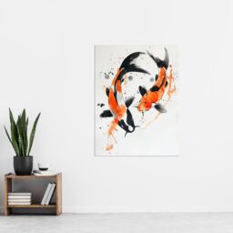 "Artery8 Two Koi Carp Japanese Fish Bright Watercolour Wall Art Print in Orange - Size: W12"" x H16""" - thumbnail 4