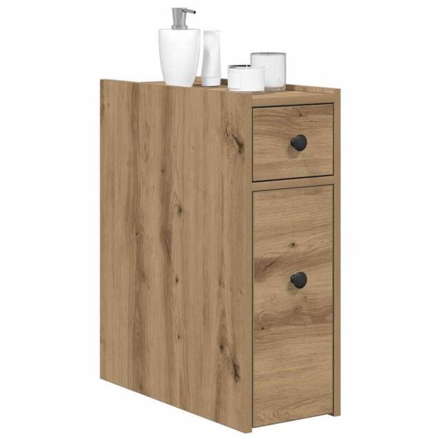 Berkfield Home Narrow Bathroom Cupboard with Wheels Artisian Oak Engineered Wood in Brown - image 1