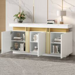 STILVORA Sideboard with 3 Doors & Adjustable Shelves in White - thumbnail 2