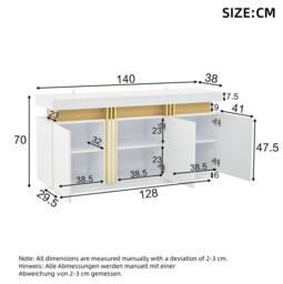 STILVORA Sideboard with 3 Doors & Adjustable Shelves in White - thumbnail 4
