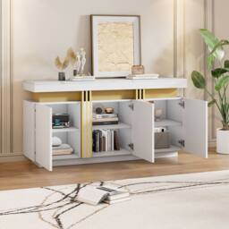 STILVORA Sideboard with 3 Doors & Adjustable Shelves in White - thumbnail 3