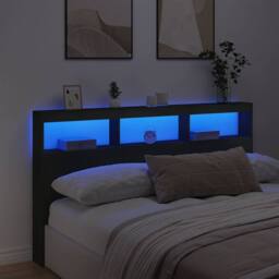 Berkfield Home Headboard Cabinet with LED Black 180x17x102 cm - Size: 180 x 17 x 102 cm - thumbnail 4