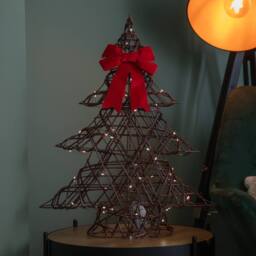 Samuel Alexander 60cm Battery Operated Christmas Tree with Red Bow & 60 White LEDs in Brown - thumbnail 2