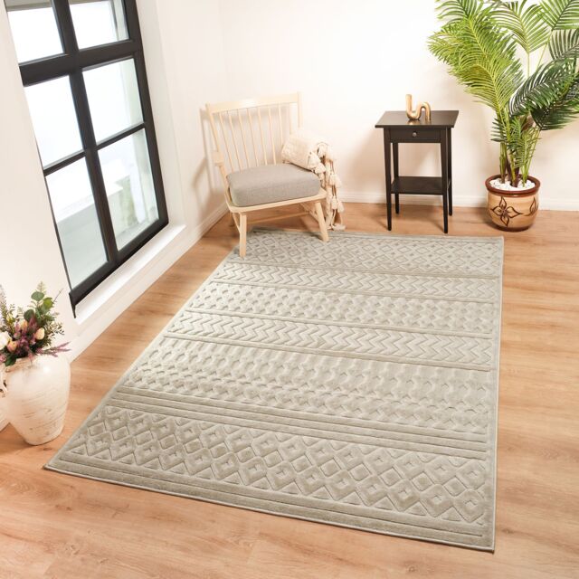 Livabliss Le Mans-Modern Beige Grey White 3D High & Low Pile Textured In- & Outdoor Rug - Size: 160 cm x 220 cm - image 1
