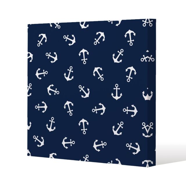 Benjamin Tate Design Anchors on Navy Background (Canvas Print) / 61 x 61 x 4cm in Natural - Size: 61 x 61 x 4 cm - image 1