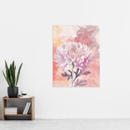 "Artery8 Chrysanthemum Flower Watercolour Pastel Soft Wall Art Print in Pink - Size: W18"" x H24""" - thumbnail 4