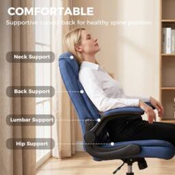 HOMCOM Linen-Look Computer Desk Chair with Thick Cushion in Blue - thumbnail 4