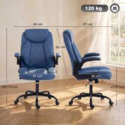 HOMCOM Linen-Look Computer Desk Chair with Thick Cushion in Blue - thumbnail 3