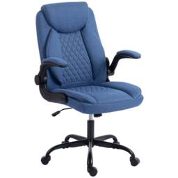 HOMCOM Linen-Look Computer Desk Chair with Thick Cushion in Blue - thumbnail 2