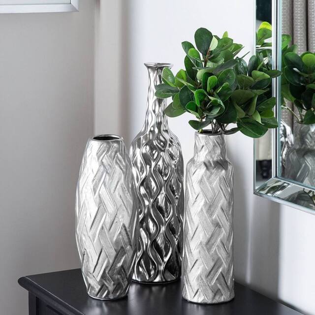 Wyld and Coco Silverstone Stoneware Bottle Vase - 33cm Silver - image 1